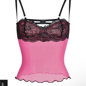Elegant Pink and Black Lace Camisole